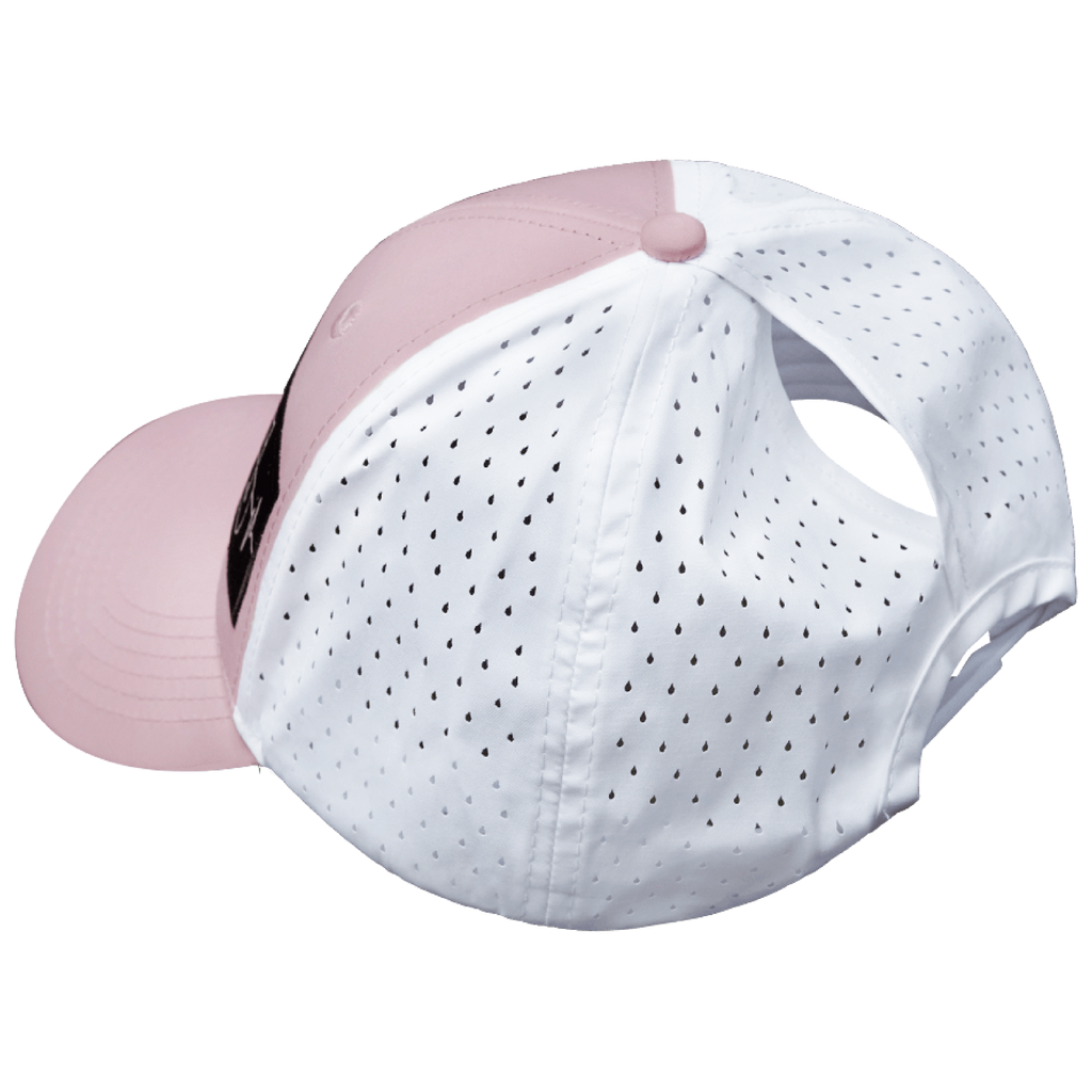 Golf Hat - Low Profile - Ponytail - Light Pink / White - Laser Mesh